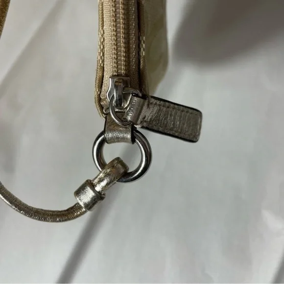 Authentic Coach Beige & Metallic Gold Accent Wristlet - Picture 11 of 16